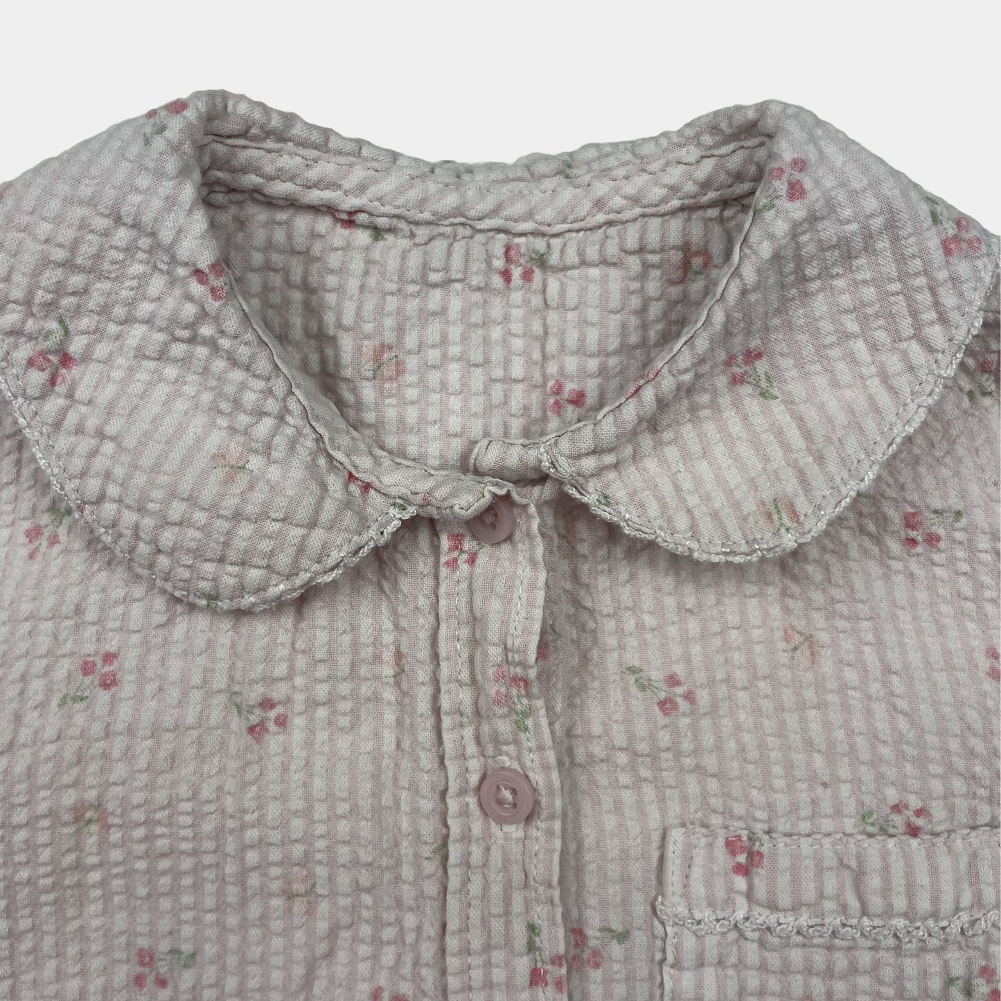 Rosa Baumwollbluse mit Blümchenmuster und kurzen Ärmeln – fabric