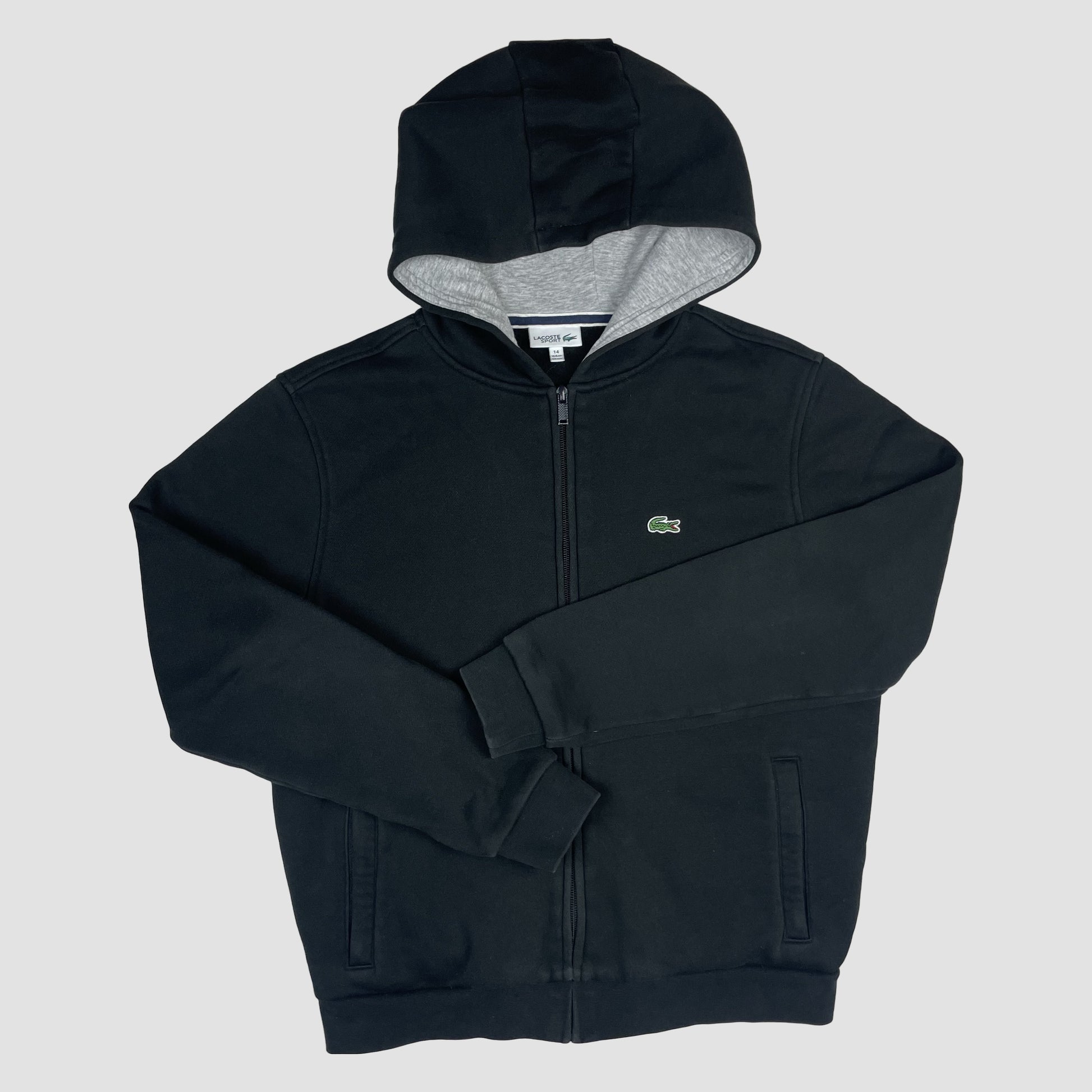 Schwarze Lacoste Sport Sweatjacke mit Kapuze und Reißverschluss, Größe 164 – front