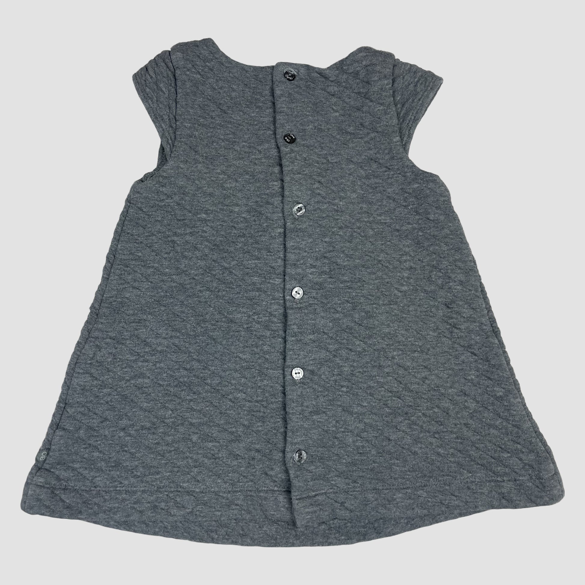 Graues Obaïbi Kleid in Größe 86 aus gesteppter Jersey-Baumwollmischung mit Knopfleiste hinten – back