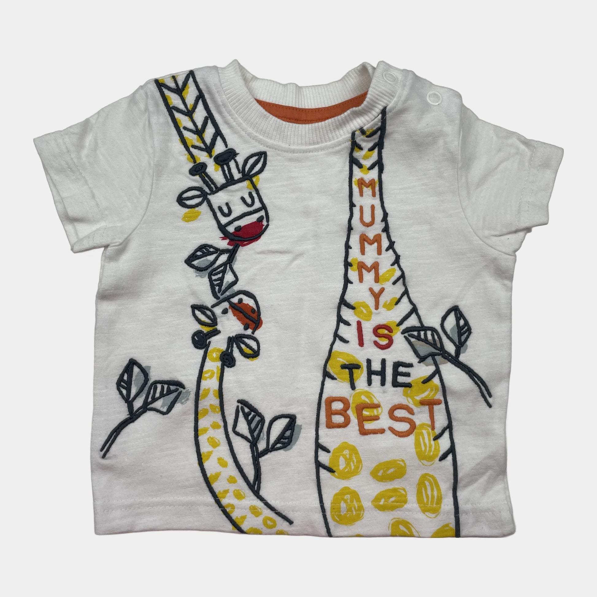 Weißes Baumwoll-T-Shirt mit Giraffen-Motiv und Schriftzug – front