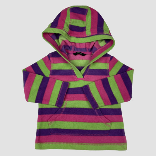 Gestreifter Fleece-Pullover mit Kapuze in Pink, Grün und Lila von George, Größe 1–1½ Jahre – front