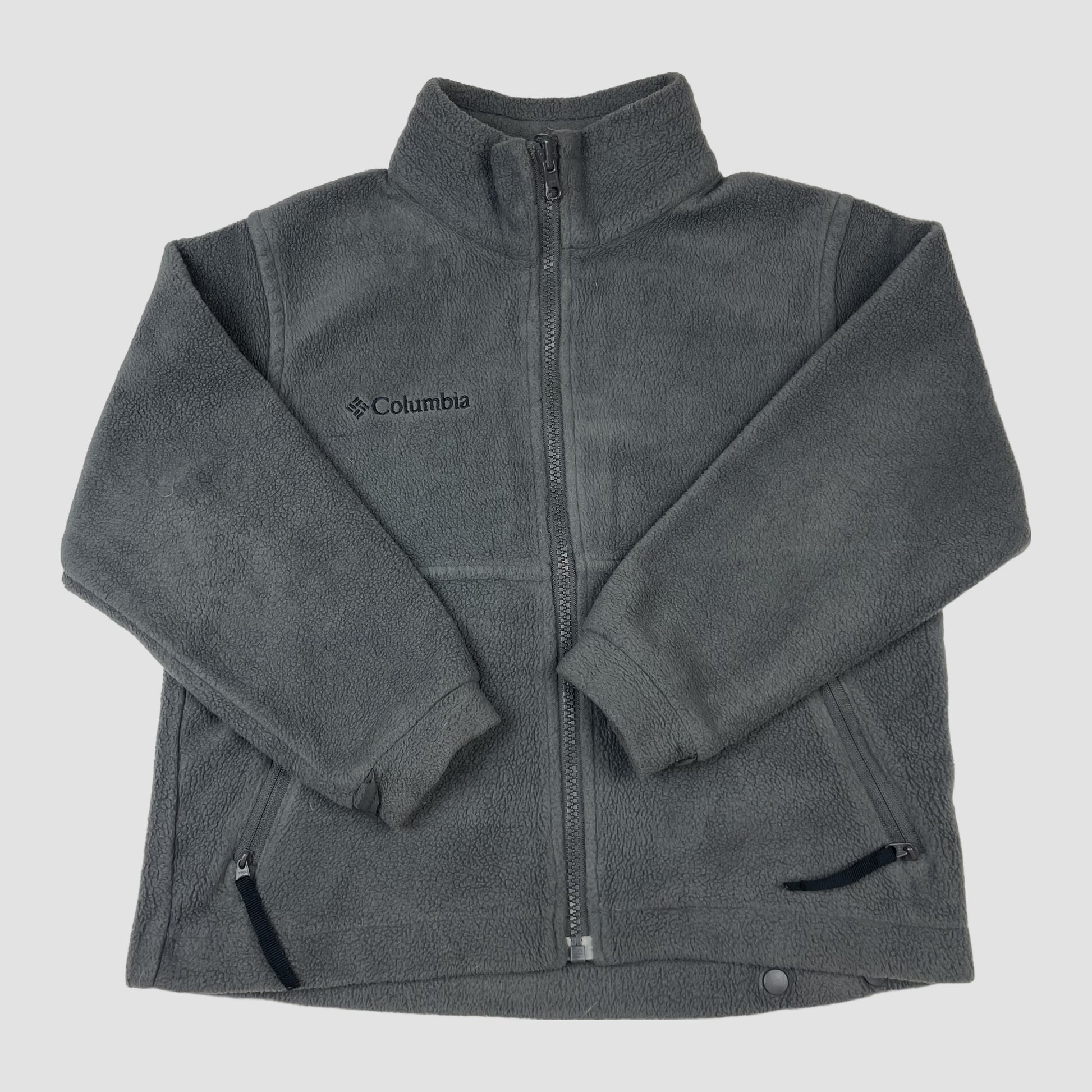 Graue Columbia Fleecejacke Youth 6/7 mit Reißverschluss und Stehkragen – front