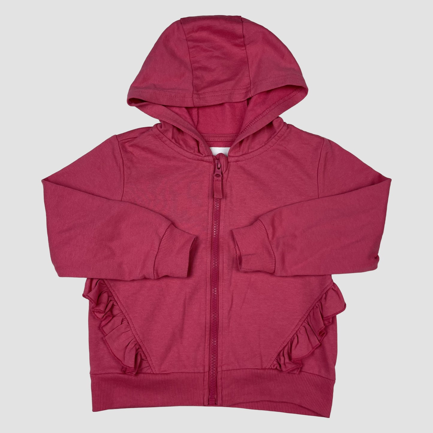 Pinkfarbene Sinsay Kinder-Kapuzen-Sweatjacke mit Rüschen, Größe 104 – front
