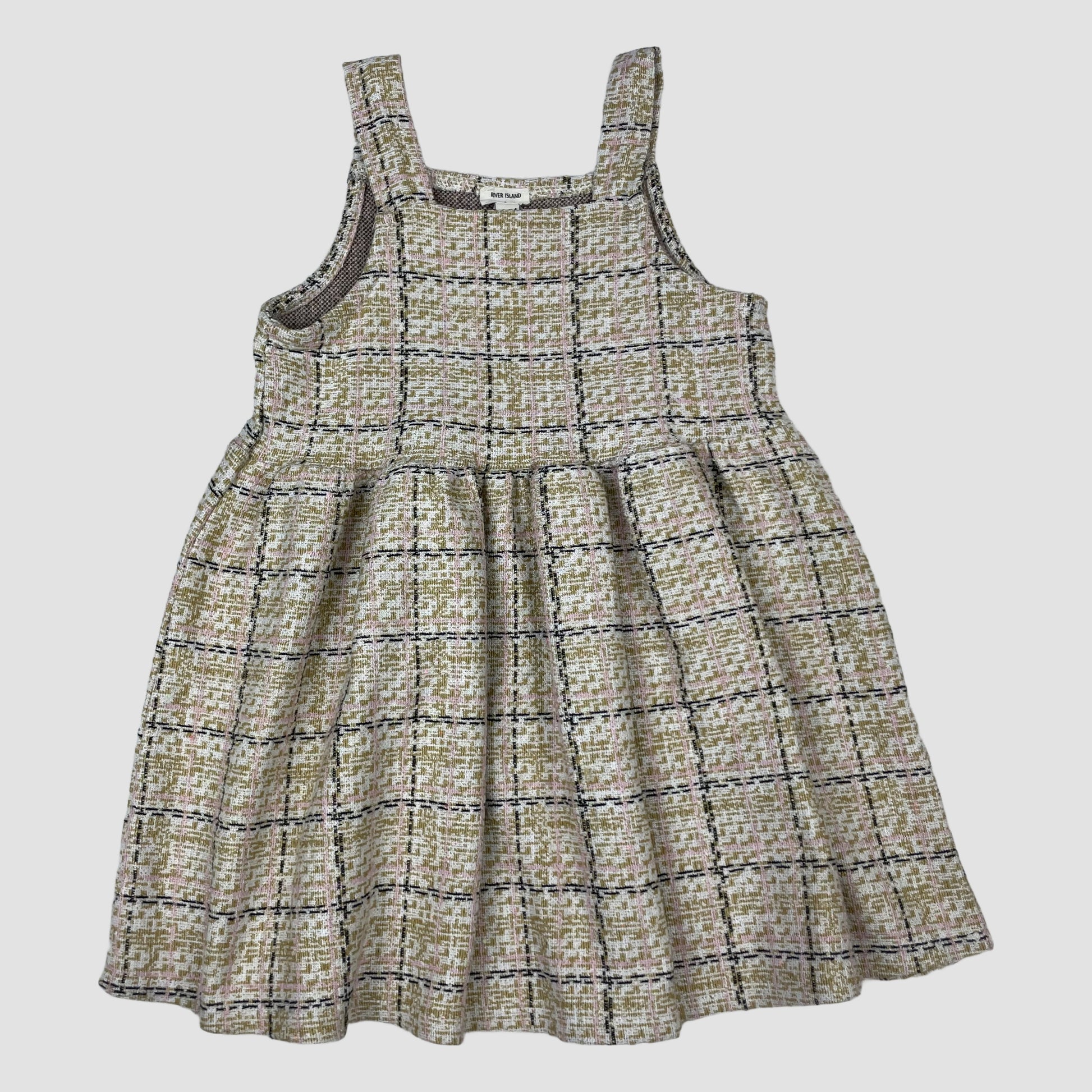 Beiges Karokleid aus Tweed von River Island Mini, ärmellos, Größe 18–24 Monate – front
