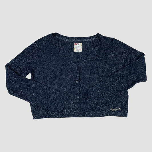 Dunkelblaue glitzernde Strickjacke von Pepe Jeans, Größe 152 – front