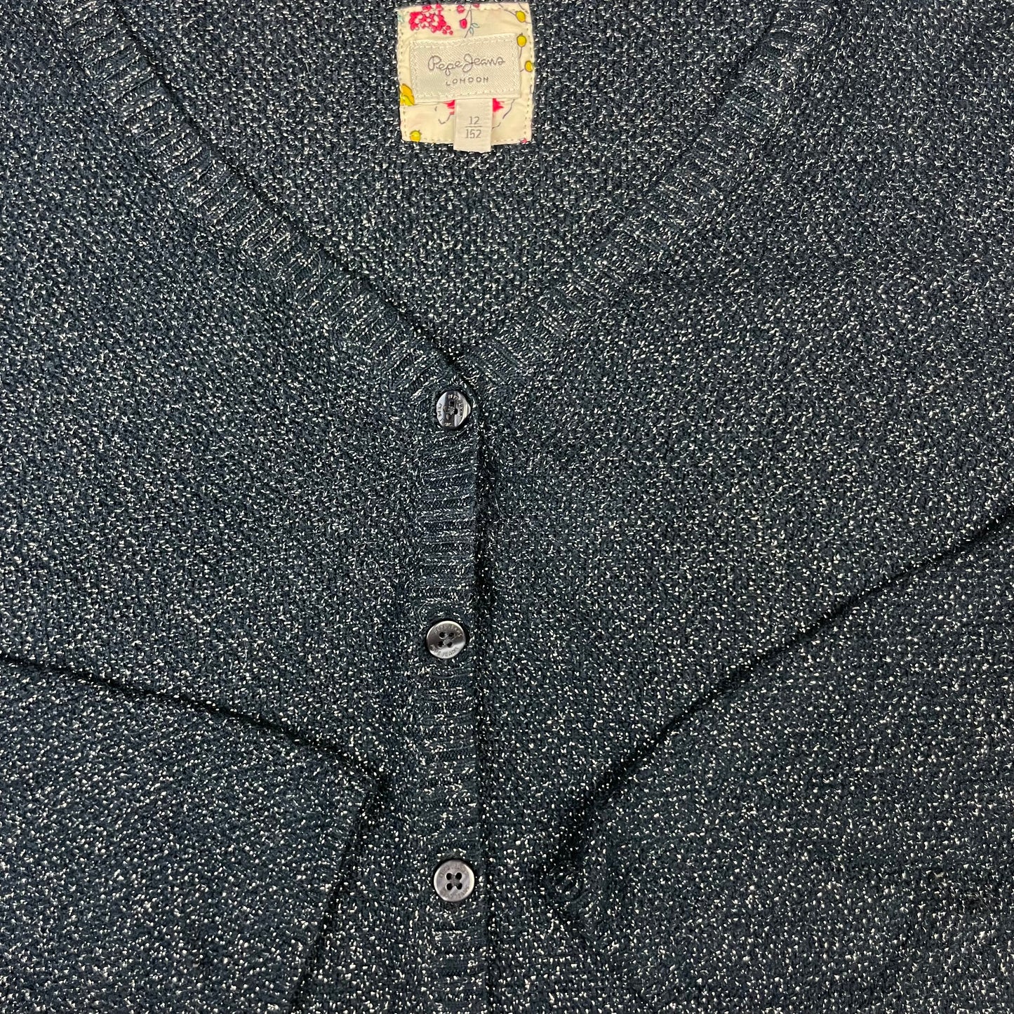 Dunkelblaue glitzernde Strickjacke von Pepe Jeans, Größe 152 – detail