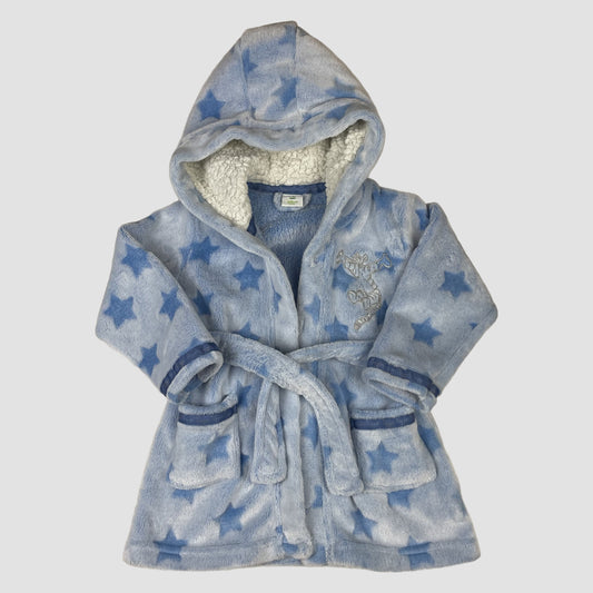 Hellblauer Disney Baby Bademantel mit Kapuze und Sternenmuster, Größe 9–12 Monate