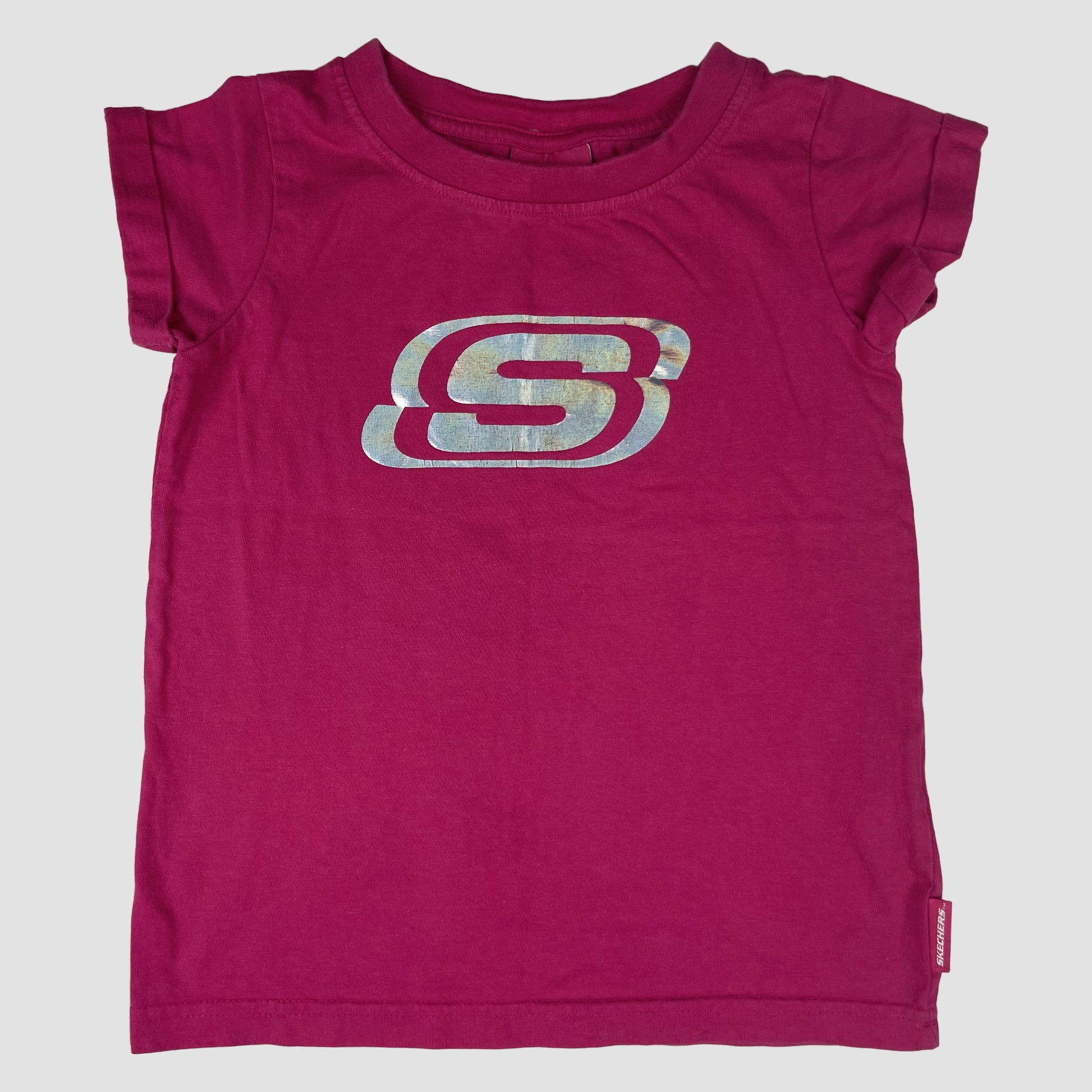 Pinkes Skechers T-Shirt mit großem Logo-Print, Größe 122 (7Y) – front
