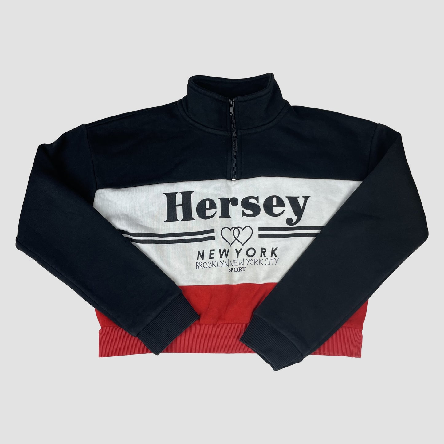 Hersey Sweatshirt schwarz/weiß/rot mit Half-Zip und Print, Größe 12–13 Jahre – front