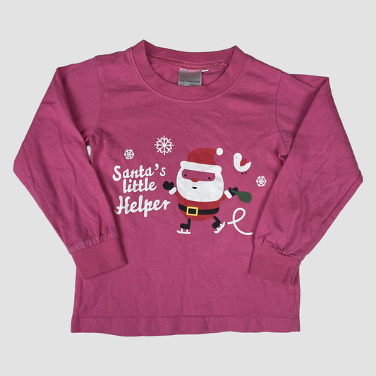 Rosa langärmliges Schlafanzugoberteil mit Santa’s little Helper Print – front