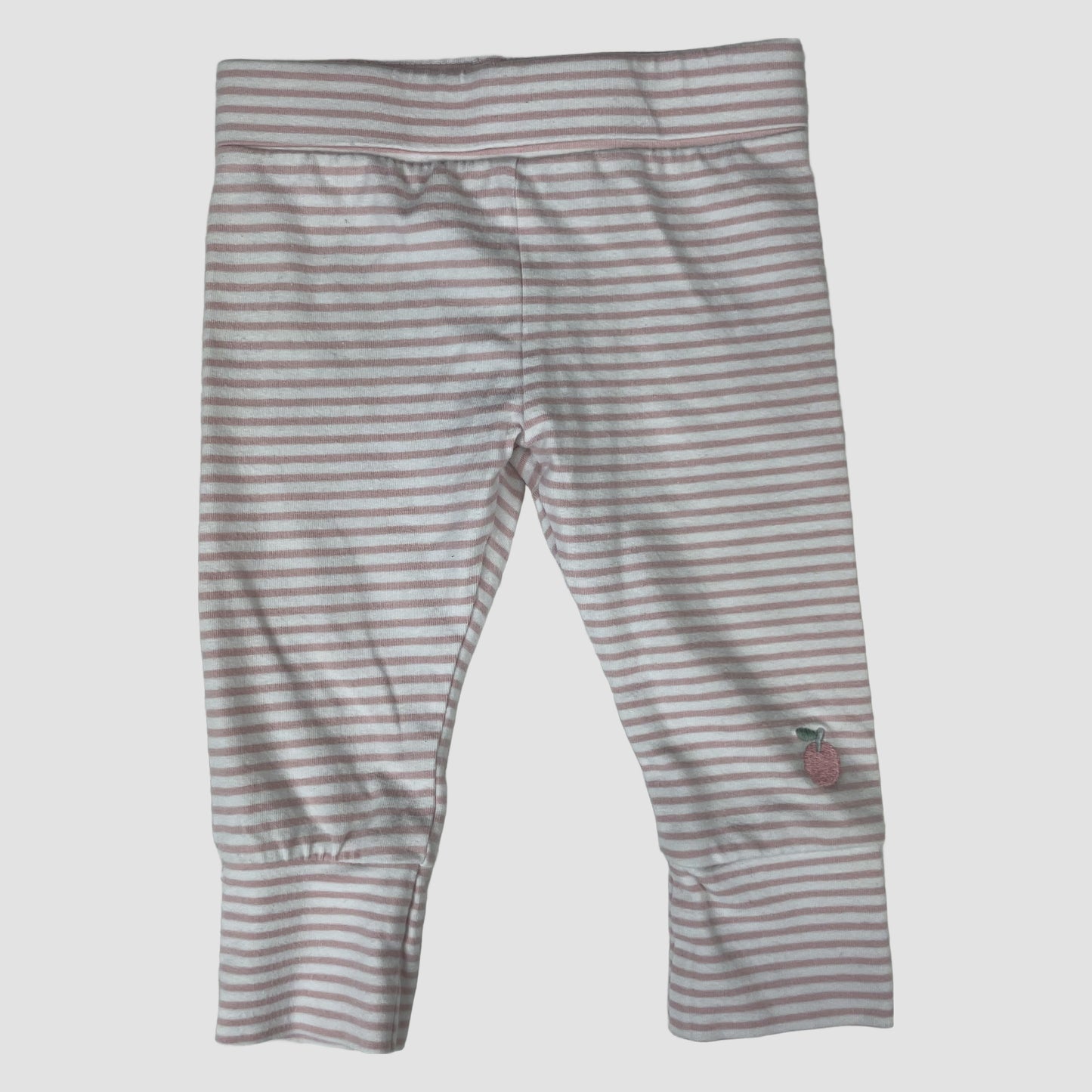 Rosa-weiß gestreifte Baby-Leggings mit Erdbeer-Applikation von John Lewis, Größe 0–3 Monate – front