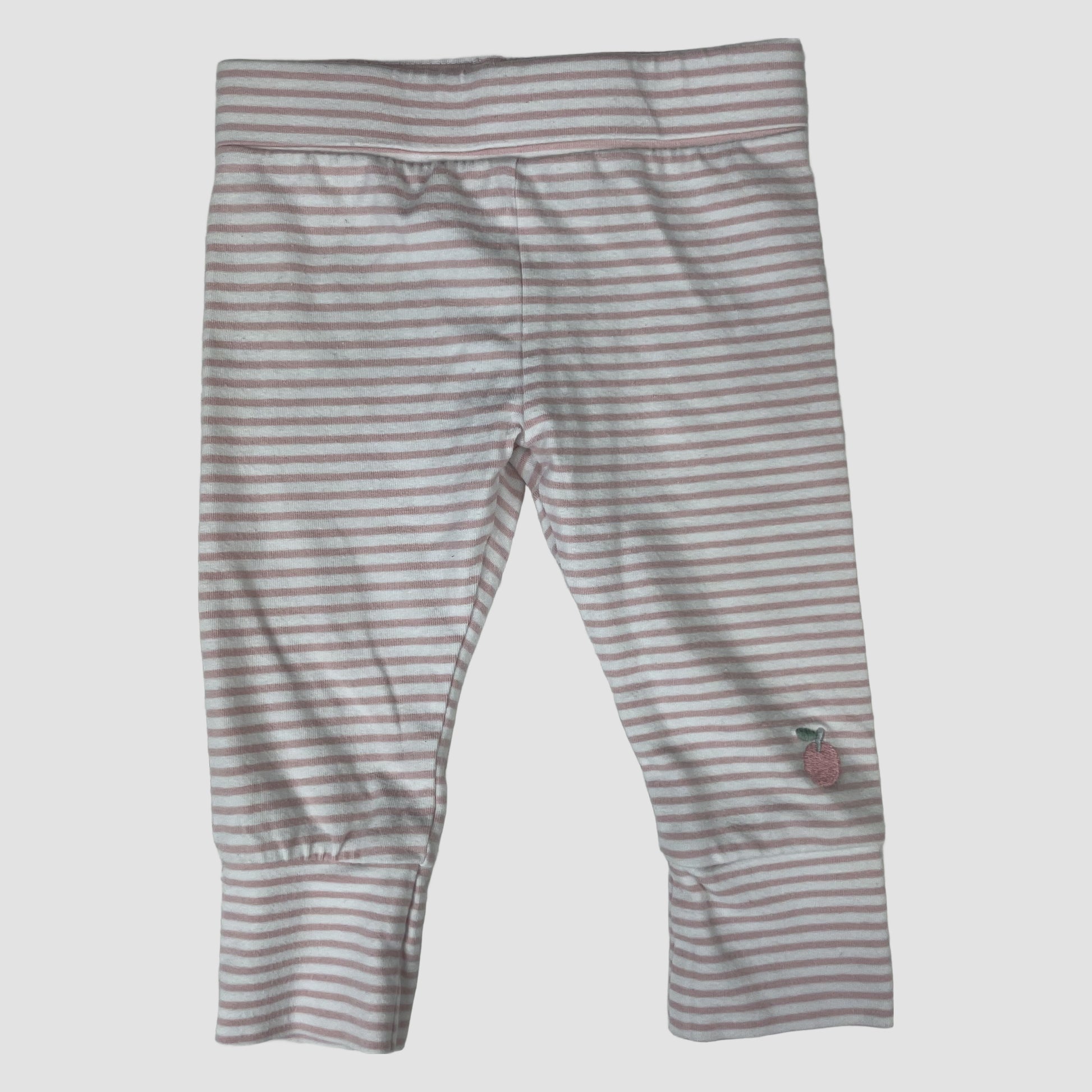 Rosa-weiß gestreifte Baby-Leggings mit Erdbeer-Applikation von John Lewis, Größe 0–3 Monate – front