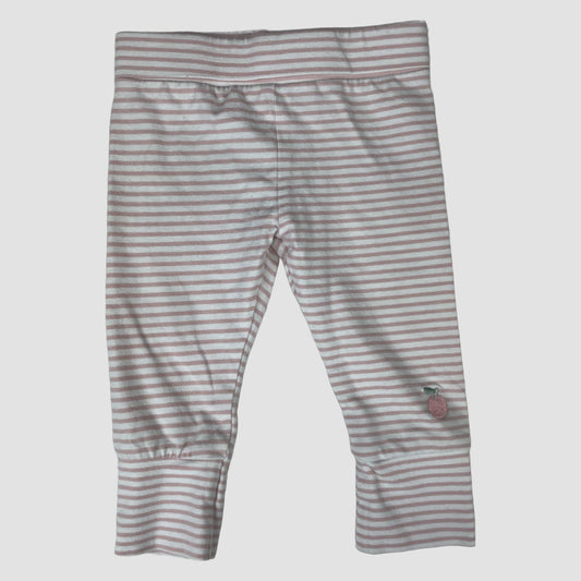 Rosa-weiß gestreifte Baby-Leggings mit Erdbeer-Applikation von John Lewis, Größe 0–3 Monate – front