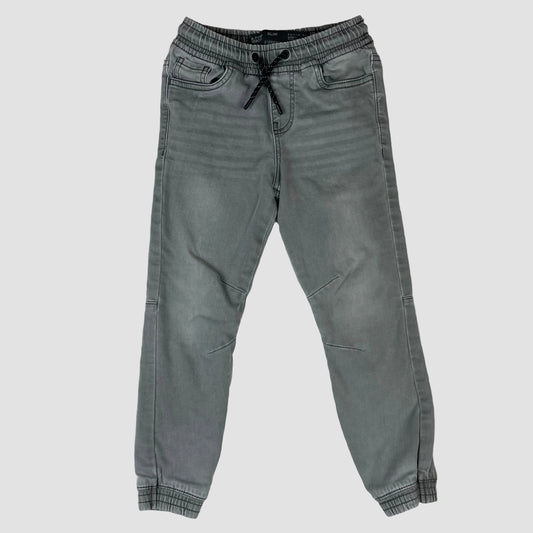 Graue Kinder-Jogger-Jeans mit Kordelzug und elastischen Bündchen