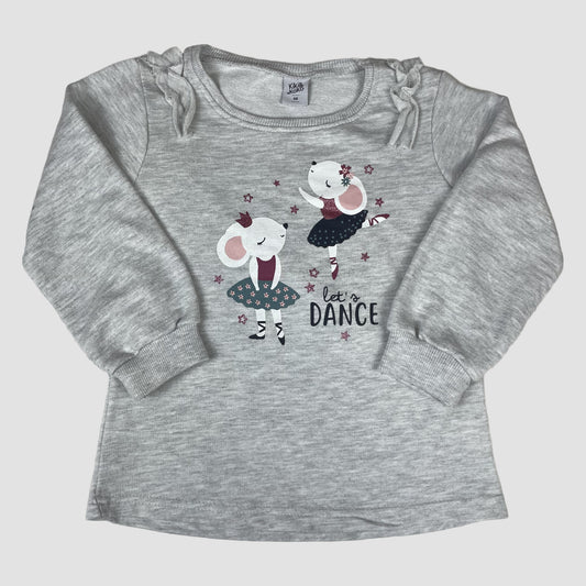 Grauer Kinder-Sweatshirt-Pullover von Kiki&Koko, Größe 98, mit tanzenden Mäusen und Sternen – front