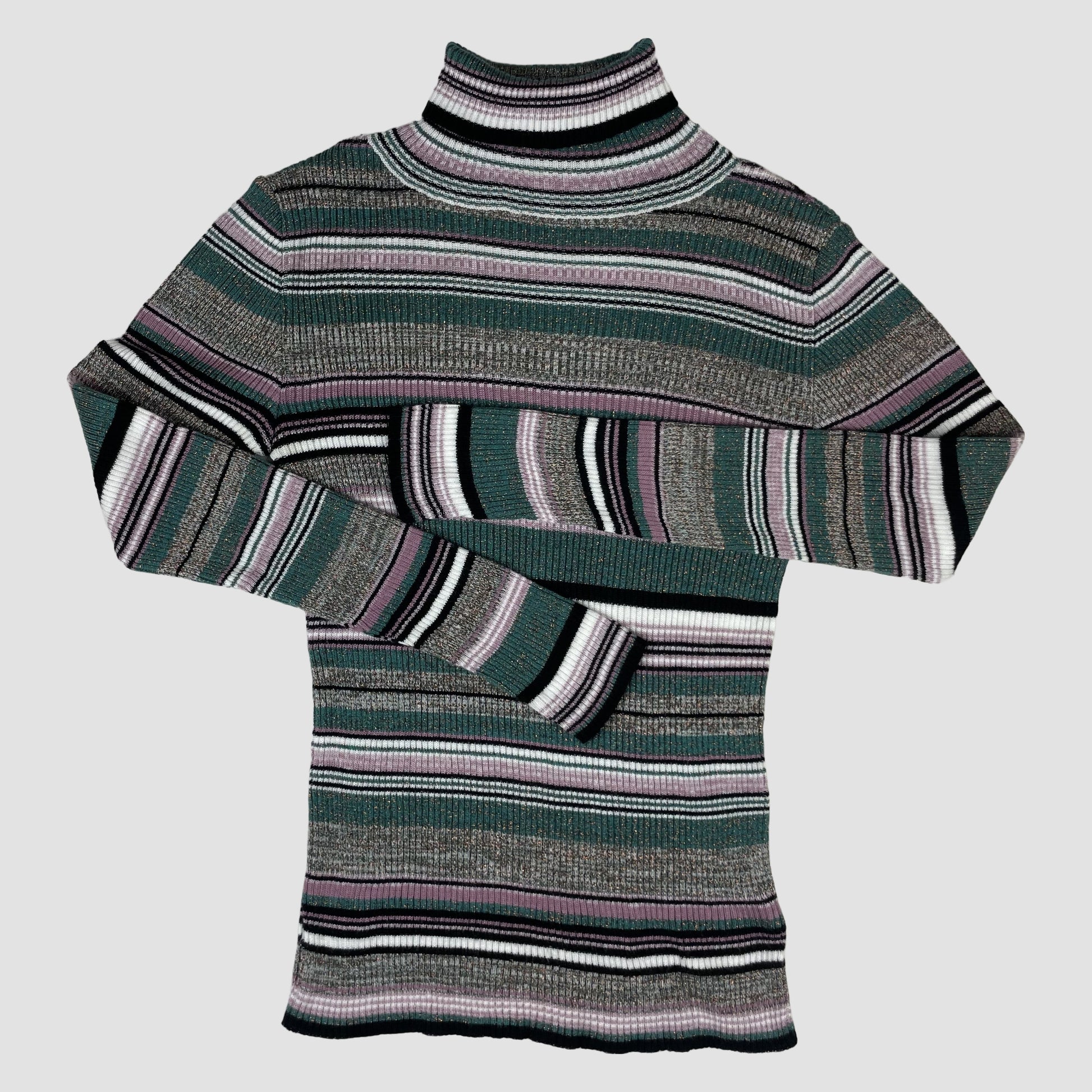 Gestreifter Rollkragen-Pullover von Next in Grün, Lila und Grau aus Rippstrick – front