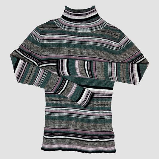 Gestreifter Rollkragen-Pullover von Next in Grün, Lila und Grau aus Rippstrick – front