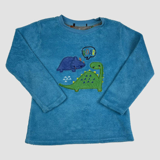 Blauer Fleece-Pullover mit Dino-Applikation, Chill Out, Gr. 6–7 Jahre – front