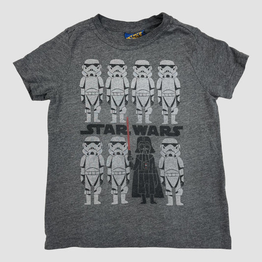 Graues Star Wars Kinder T-Shirt mit Stormtrooper und Darth Vader Print, Größe 3–4 Jahre