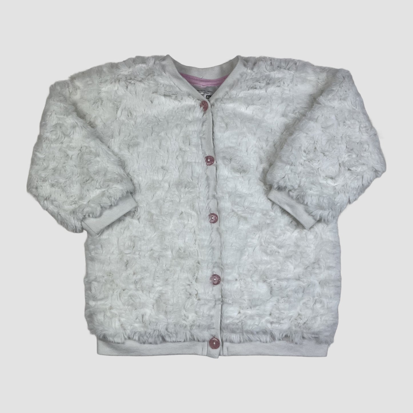 Weiße flauschige Ergee Baby-Jacke aus Polyester mit Knopfleiste, Größe 80 – front