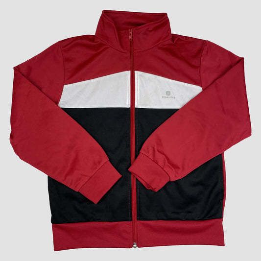 Domyos Trainingsjacke rot-schwarz mit weißem Einsatz, Größe 140/10 Jahre – front