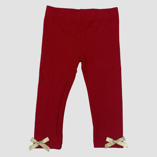 Rote Baby-Leggings von Rare Editions mit goldenen Schleifen, Größe 12M – front