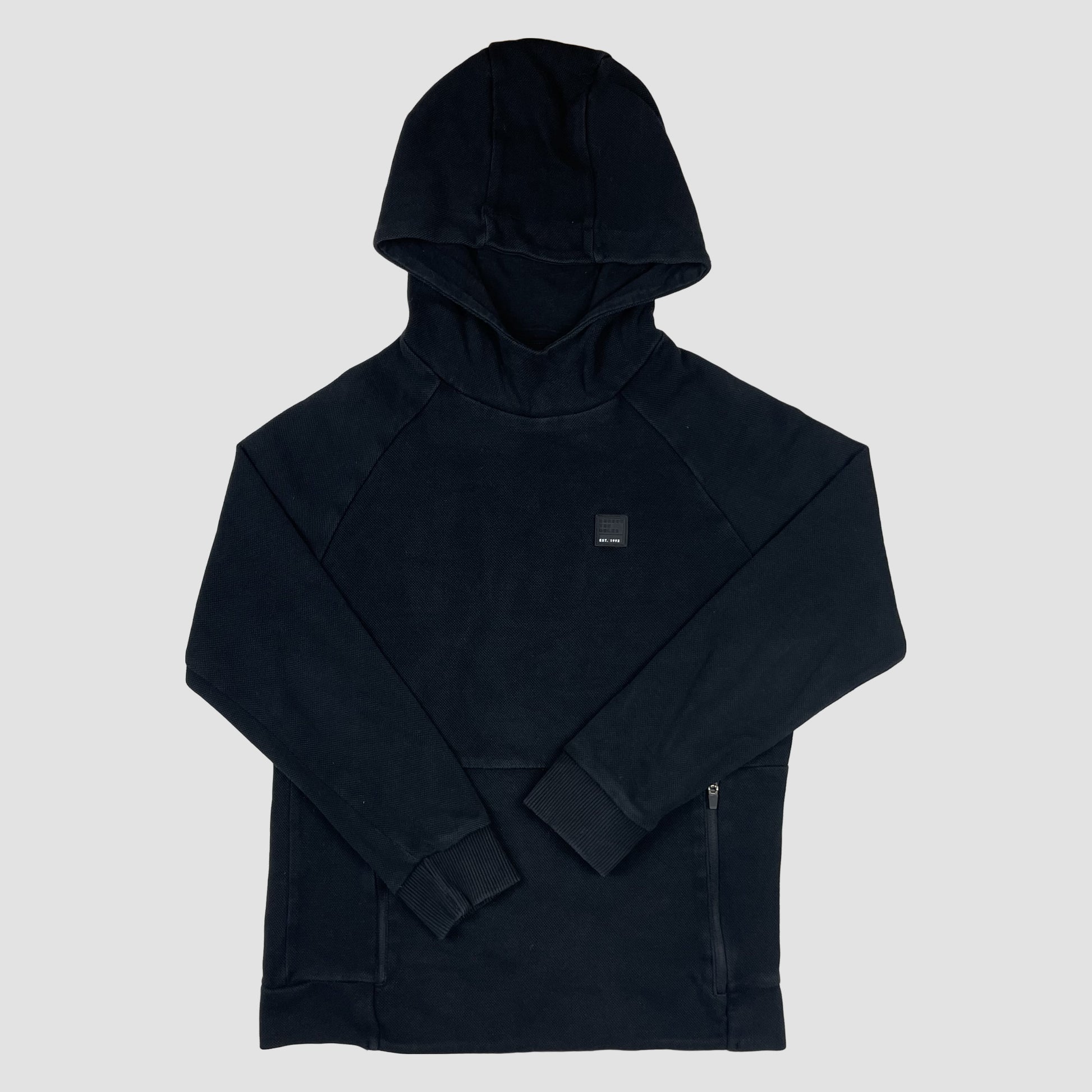 Schwarzer Kapuzenpullover von George mit seitlicher Reißverschlusstasche, Größe 9–10 Jahre.