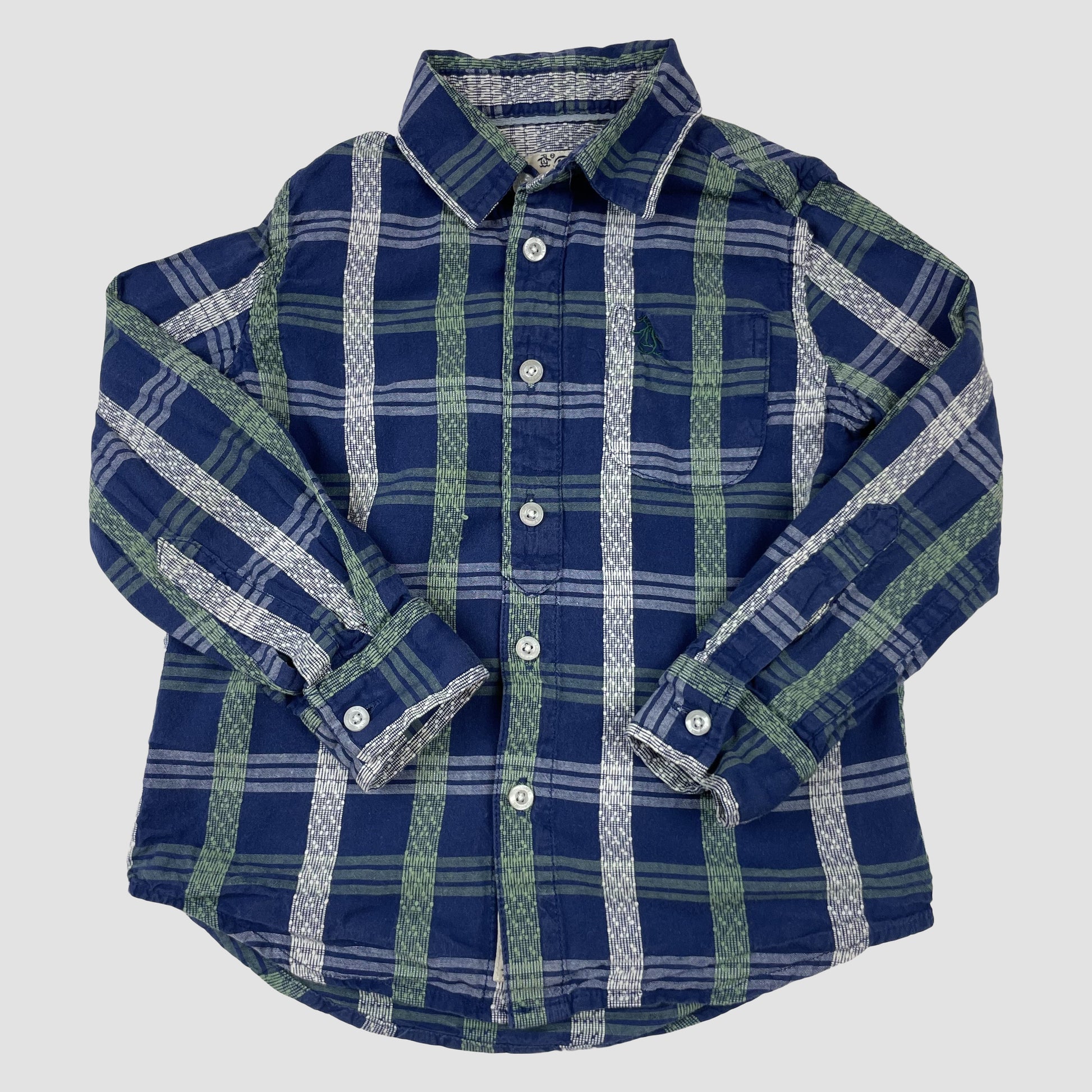 Blau-grünes gestreiftes Kinderhemd von Original Penguin, Größe 3–4Y