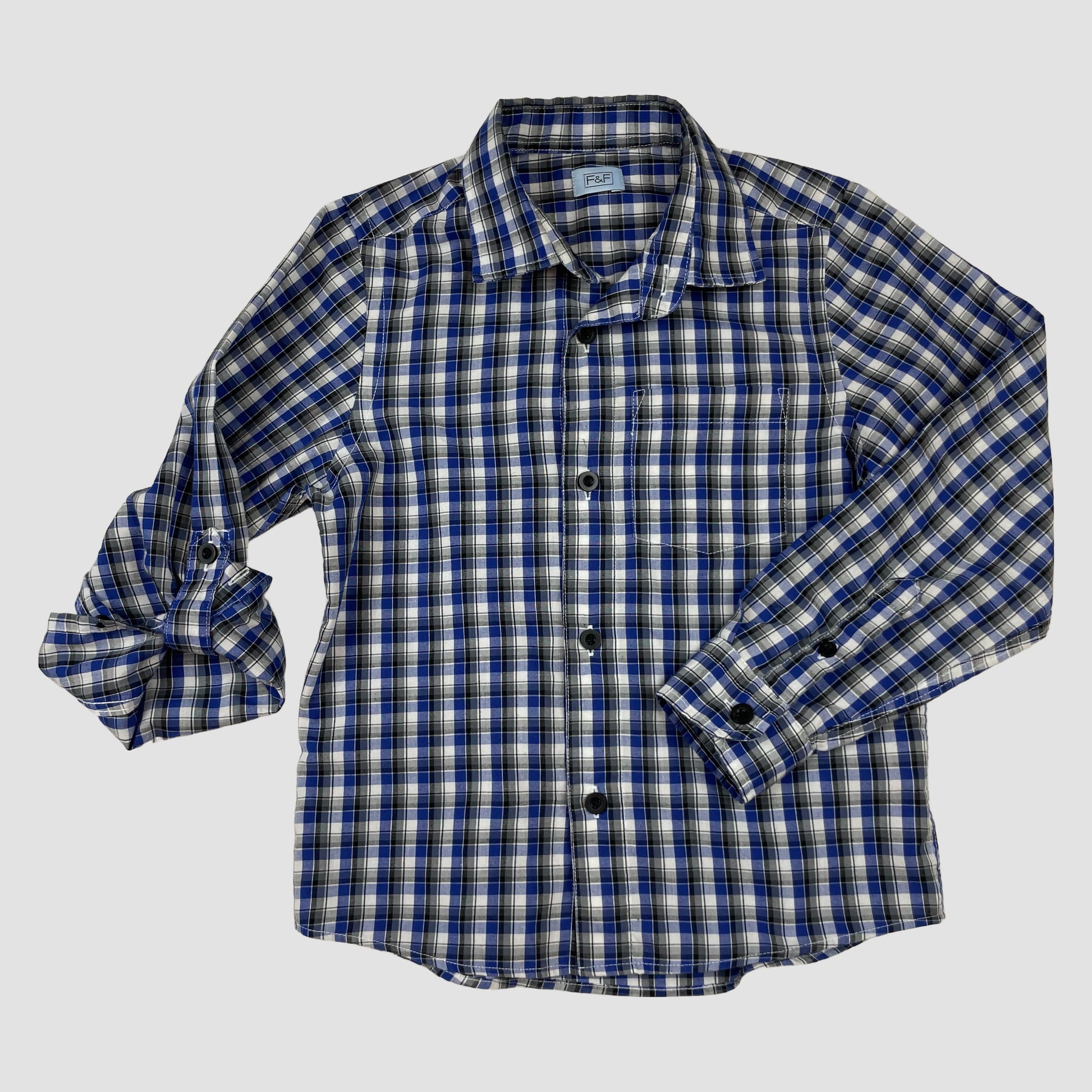 F&F kariertes Jungenhemd blau/weiß, Gr. 116 (5–6 Jahre) – front