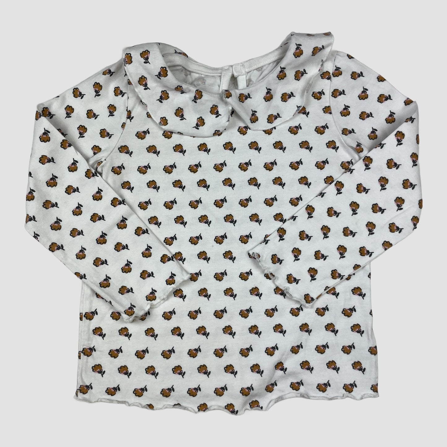 Weiße Langarmbluse von George mit Blumenmuster und Bubikragen, Größe 2–3 Jahre – front