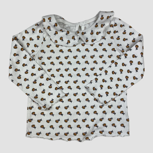 Weiße Langarmbluse von George mit Blumenmuster und Bubikragen, Größe 2–3 Jahre – front