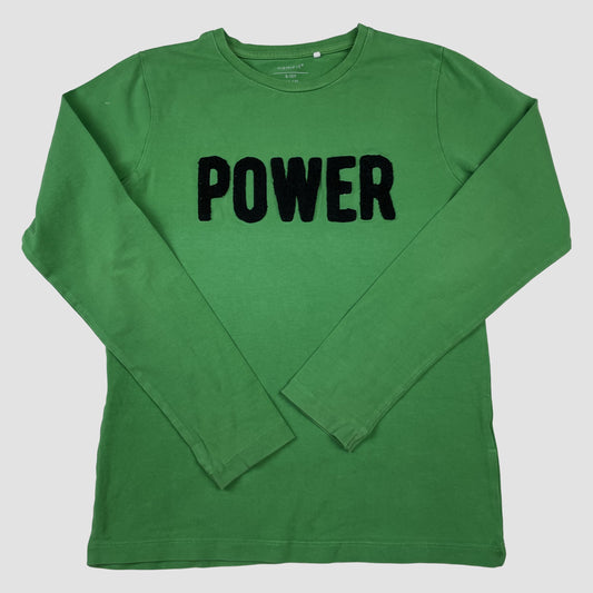 Grünes Langarmshirt mit schwarzem POWER-Schriftzug von name it, Größe 134-140 – front