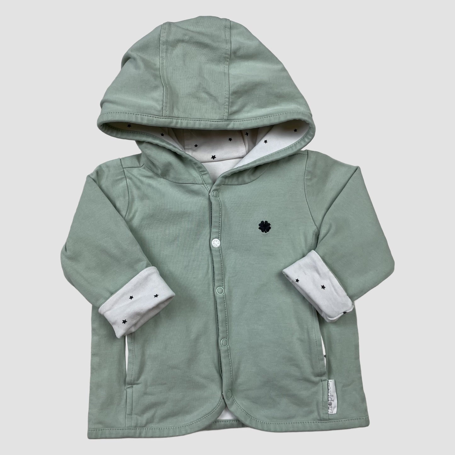 Mintgrüne/weiße Noppies Wendejacke, Größe 62, Kapuze, Sterne-Muster – front