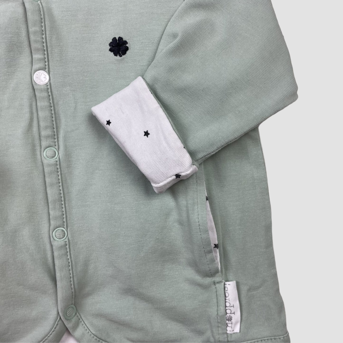 Mintgrüne/weiße Noppies Wendejacke, Größe 62, Kapuze, Sterne-Muster – sleeve