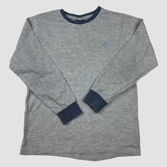 Graues Next Sweatshirt mit blauen Rippbündchen, Vorderansicht – front