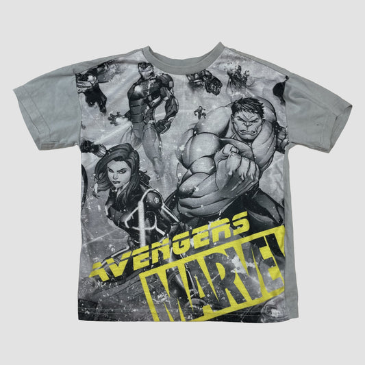 Graues Kinder T-Shirt mit Marvel Avengers Print und gelbem Logo, Kurzarm