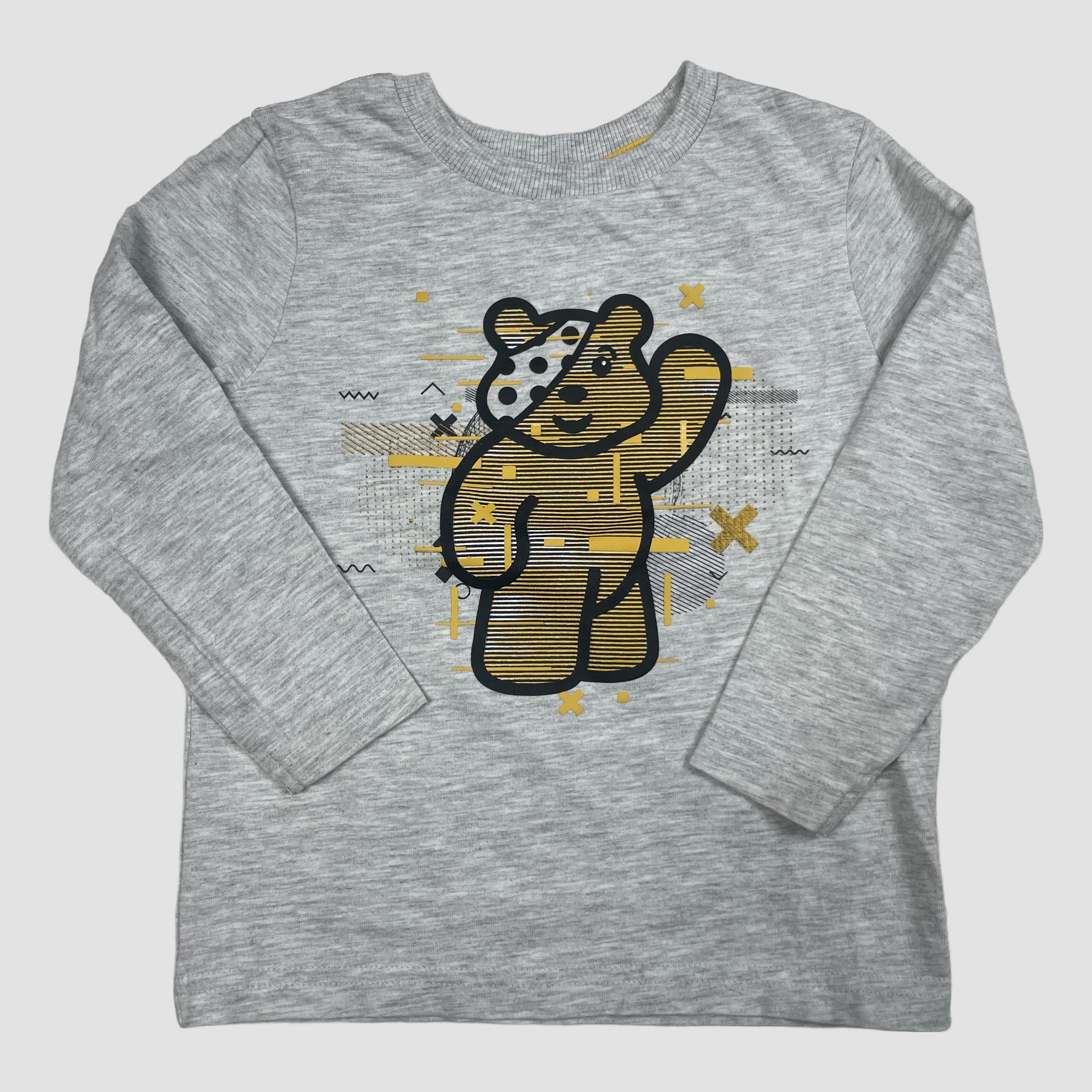 Graues Langarmshirt von George mit Pudsey-Bär-Print, Größe 86–92 – front