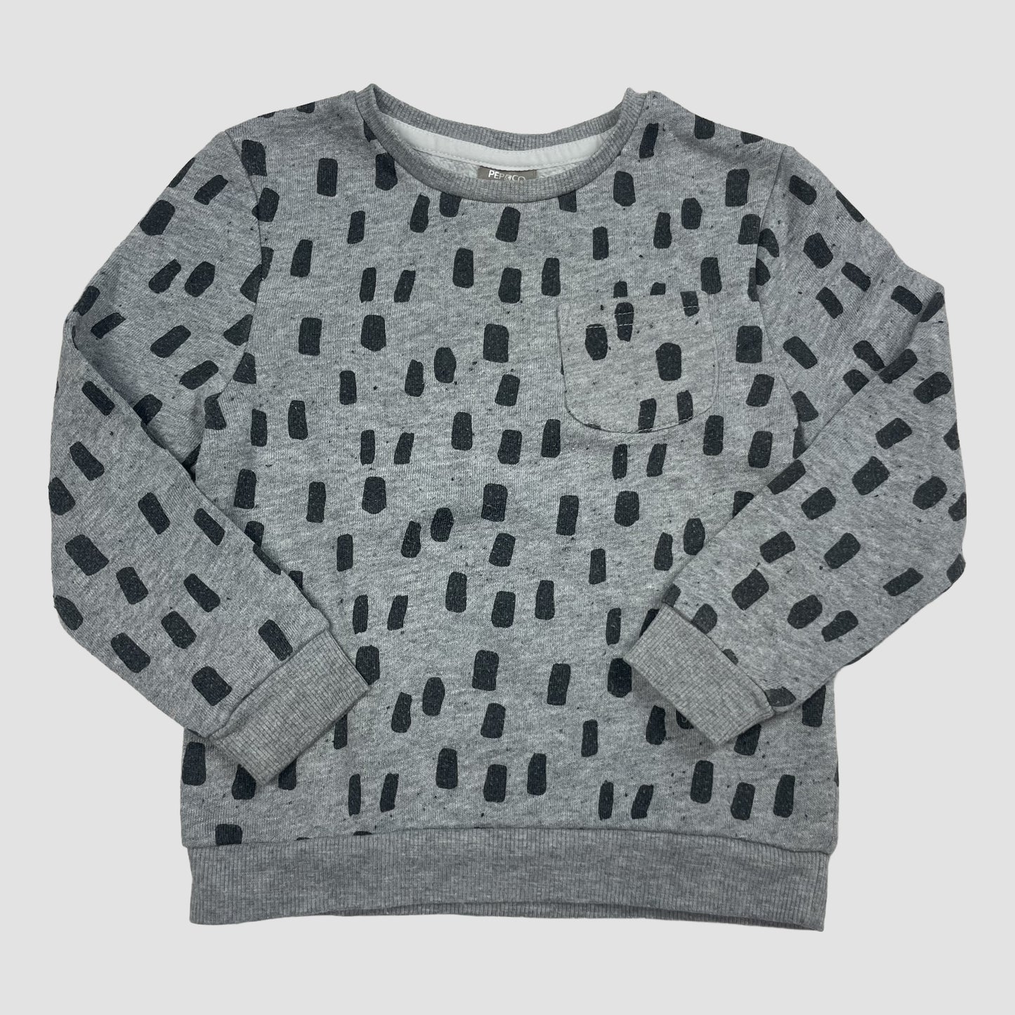 Grauer PEP&CO Sweatshirt-Pullover mit schwarzem Allover-Muster und Brusttasche, Größe 92–98 (2–3 Jahre) – front