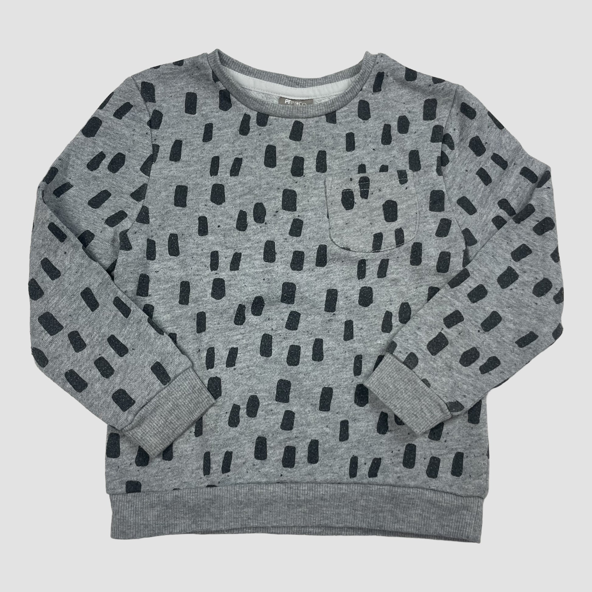Grauer PEP&CO Sweatshirt-Pullover mit schwarzem Allover-Muster und Brusttasche, Größe 92–98 (2–3 Jahre) – front
