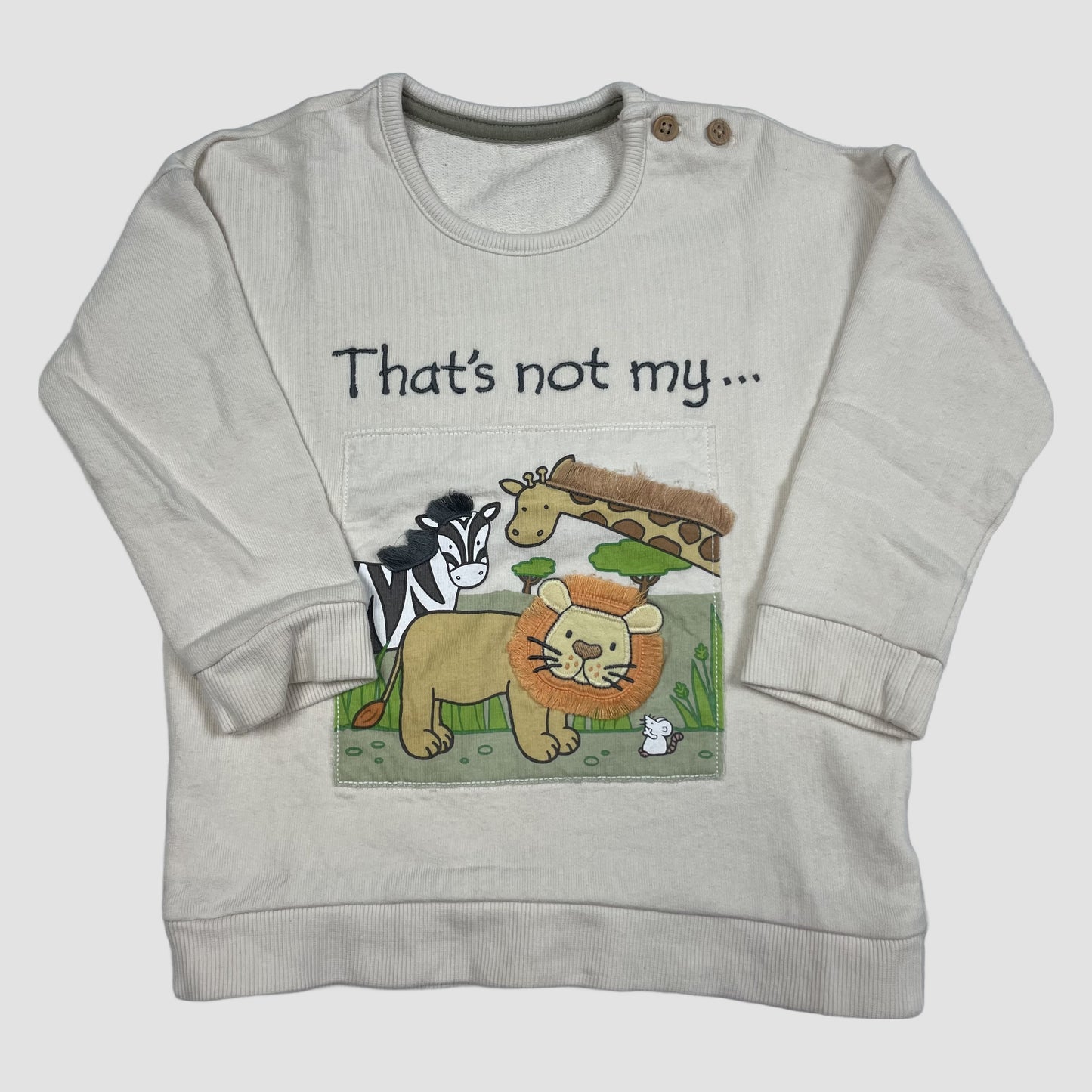 Beiger George Baby-Pullover mit Tiermotiv und Schriftzug in Größe 12–18 Monate – front