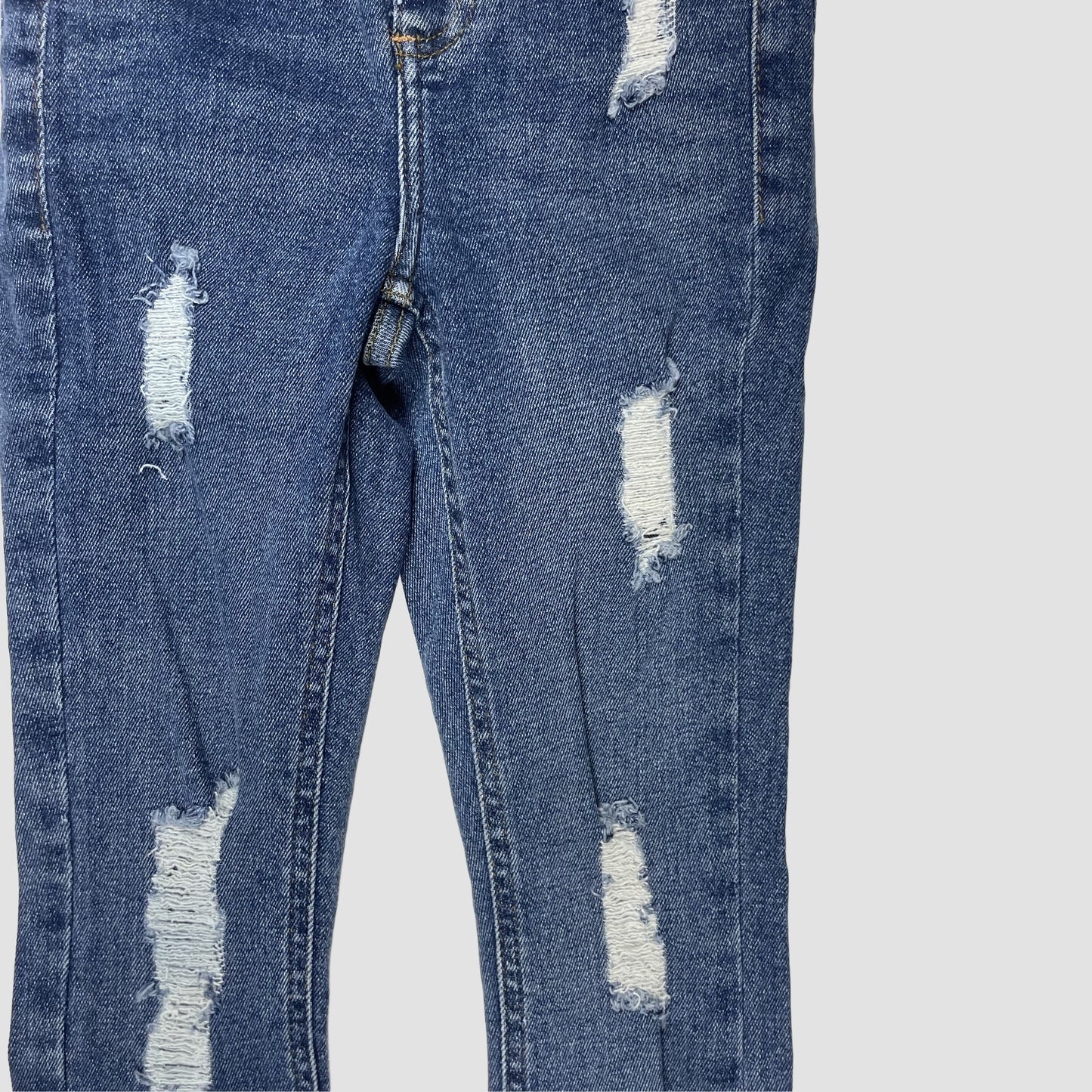 Blaue High-Waist Super-Skinny Jeans mit Rissen, Größe 146 – detail