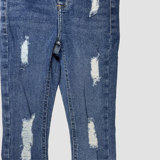 Blaue High-Waist Super-Skinny Jeans mit Rissen, Größe 146 – detail