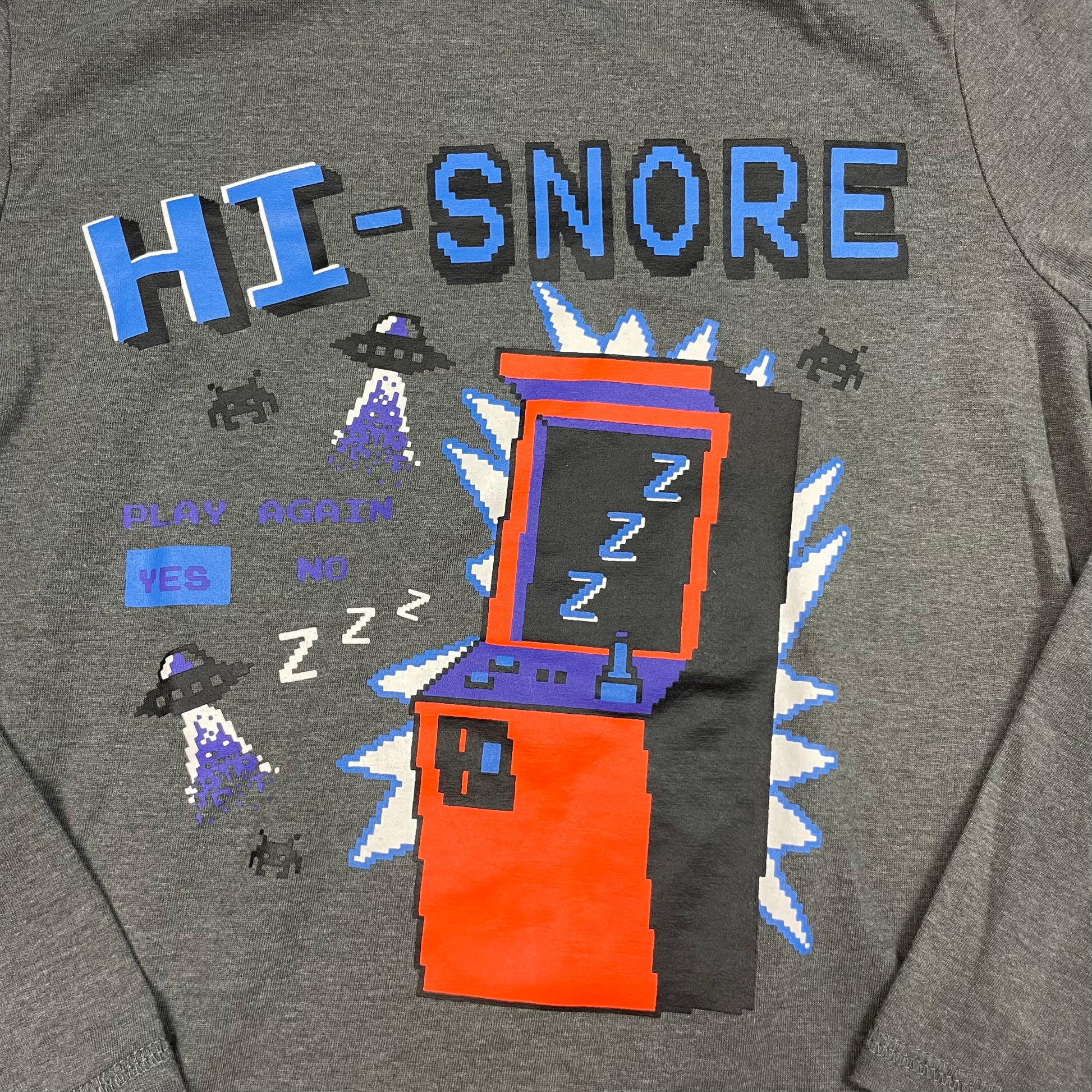 Graues Langarmshirt von George mit HI-SNORE Arcade-Print, Größe 11–12 Jahre (146–152 cm) – detail