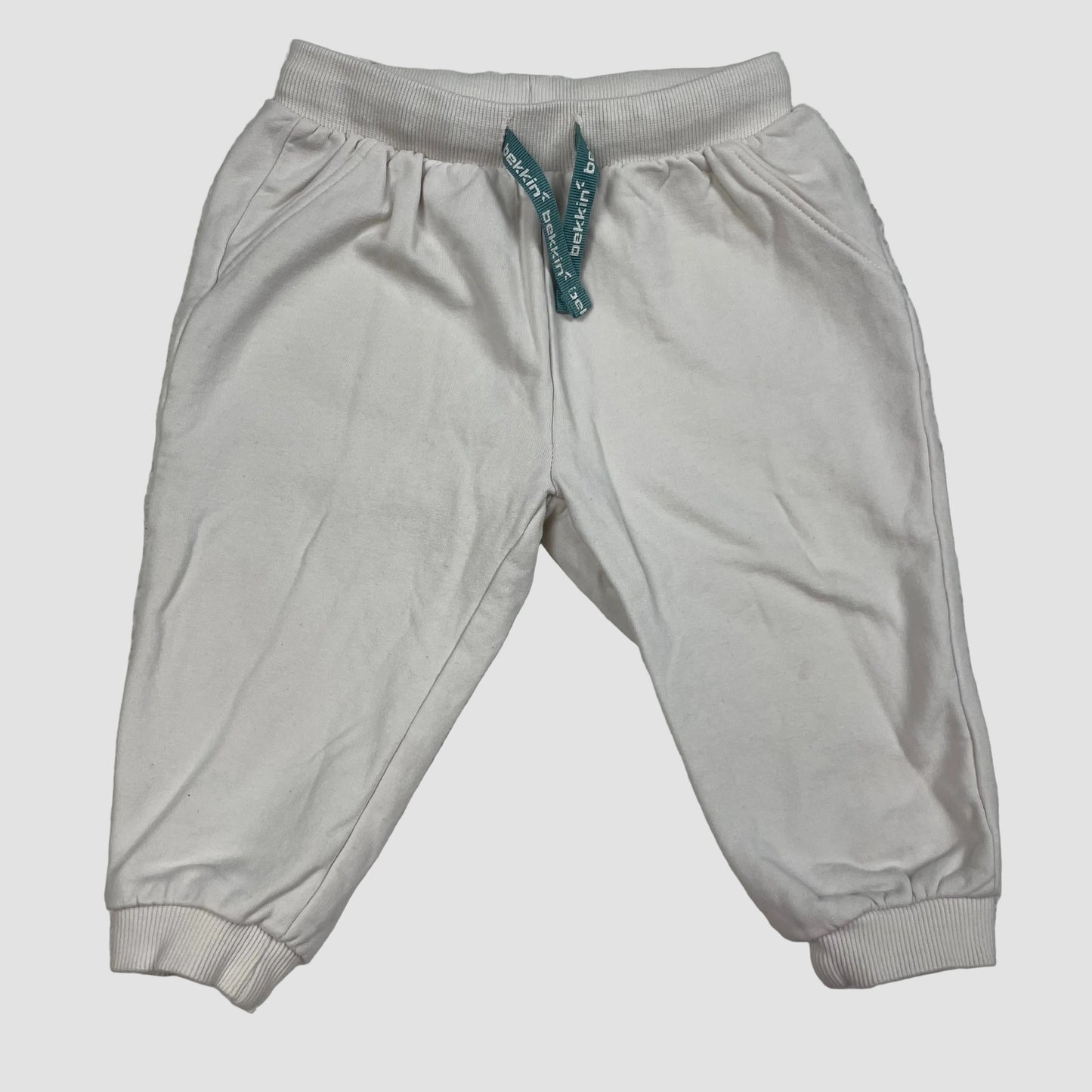 Beige Bekkin Baby-Sweathose mit Kordelzug, Größe 80