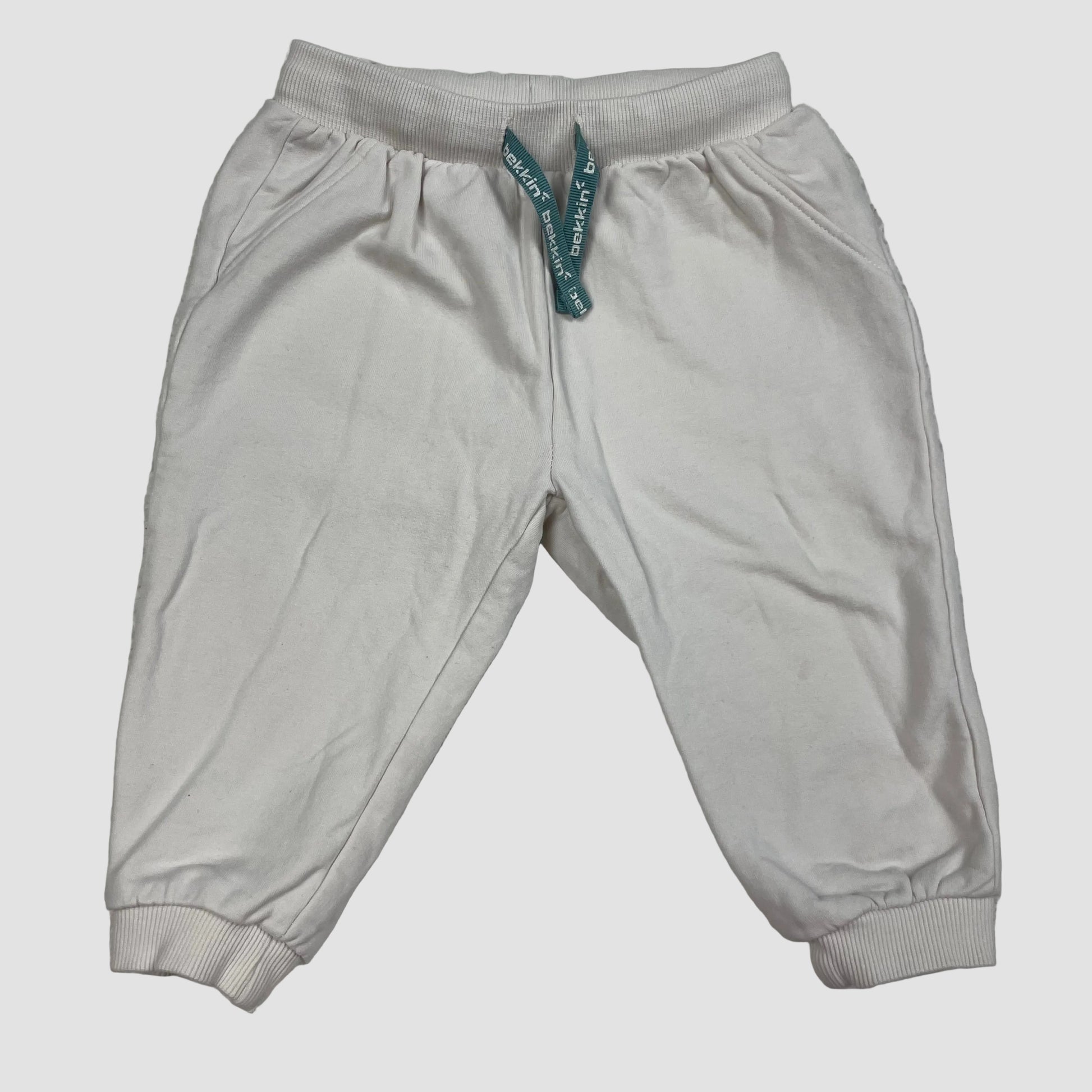 Beige Bekkin Baby-Sweathose mit Kordelzug, Größe 80