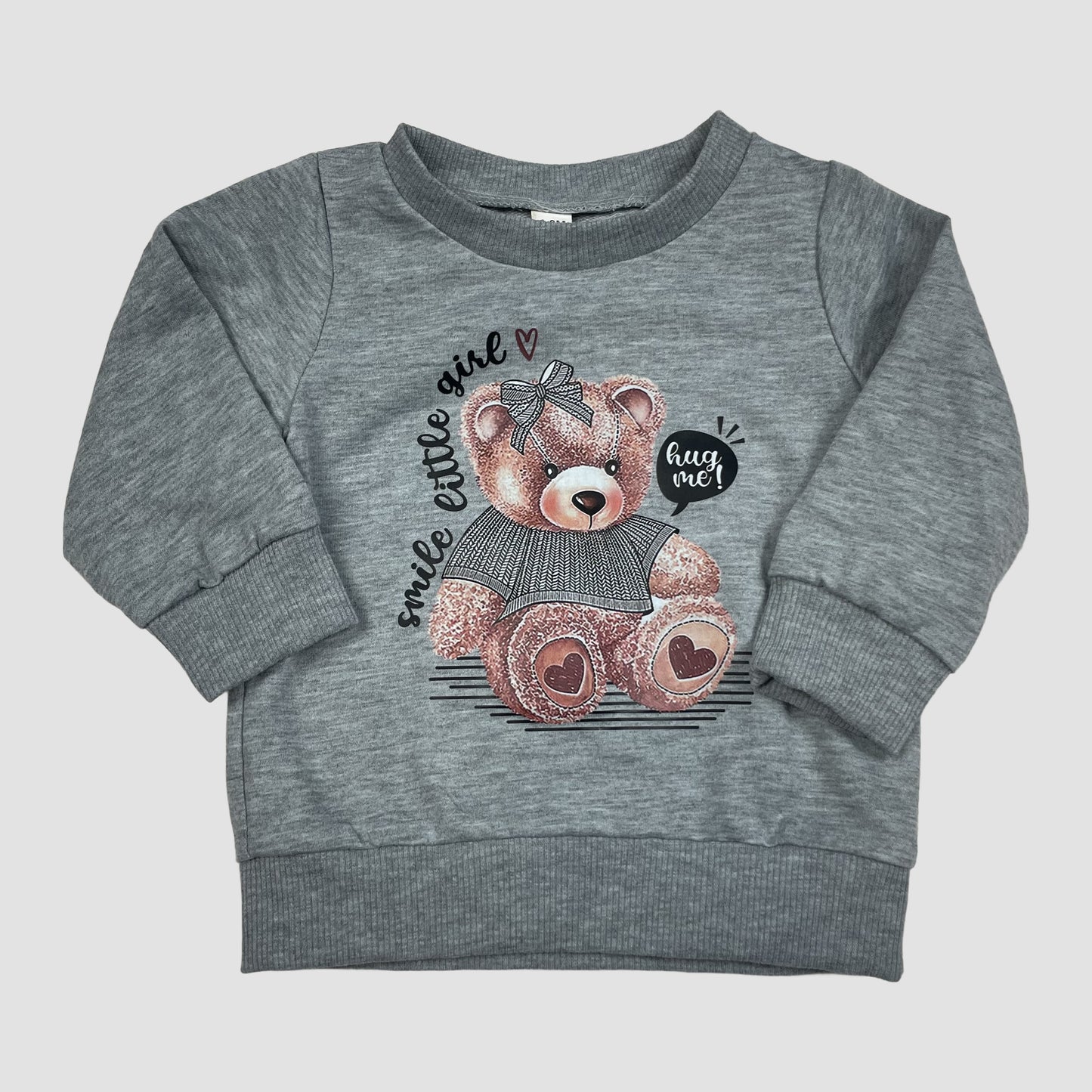 Grauer Baby-Pullover mit Teddybär-Print, Größe 6–9 Monate
