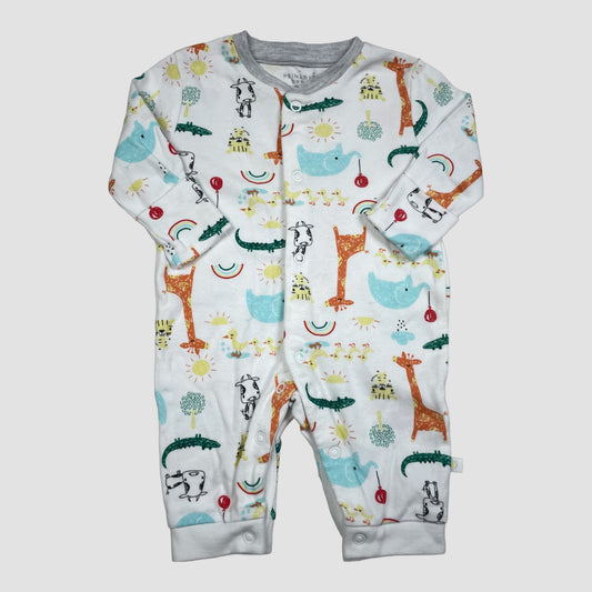 Weißer Baby-Overall mit bunten Tiermotiven von Primark