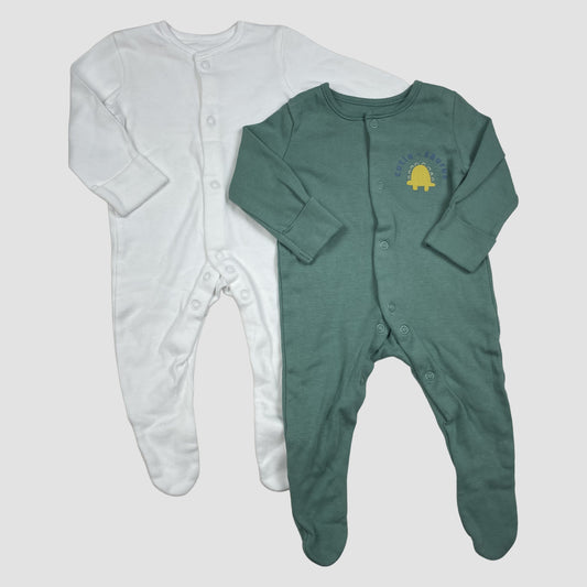 2er-Pack Baby-Schlafanzüge von George in Weiß und Grün, Größe 0–3 Monate – front