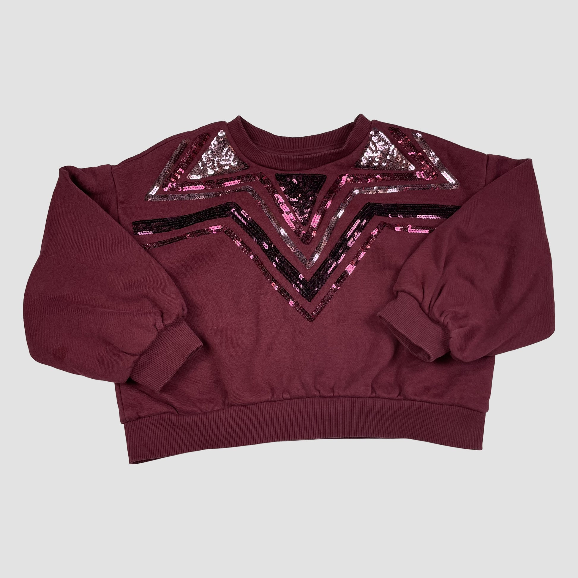 Bordeauxrotes Nutmeg Sweatshirt mit Paillettenmuster, Größe 4–5 Jahre – front