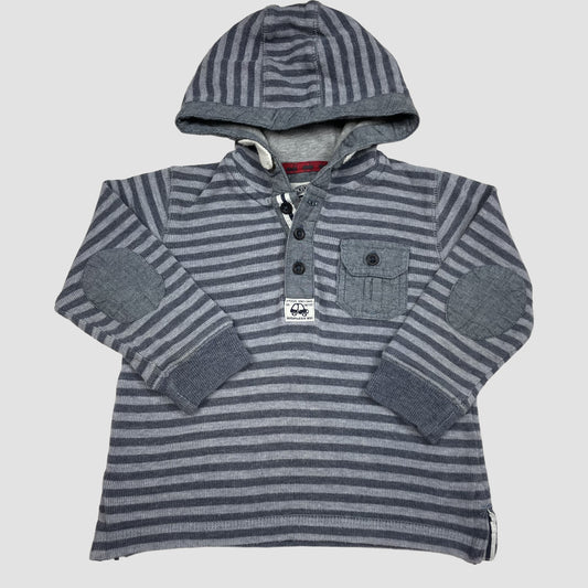 Grauer gestreifter Kapuzenpullover von Tu mit Knopfleiste und Brusttasche, Größe 80–86 (1–1½ Jahre) – front